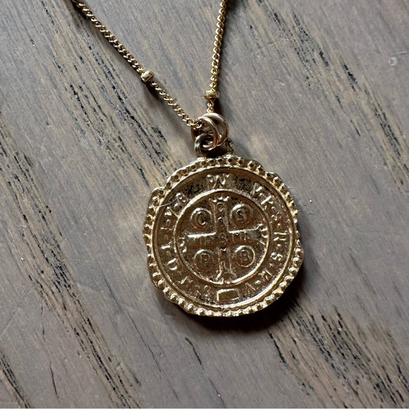 Mod + Jo St Benedict Gold Coin Necklace 14k Gold - Picture 2 of 8